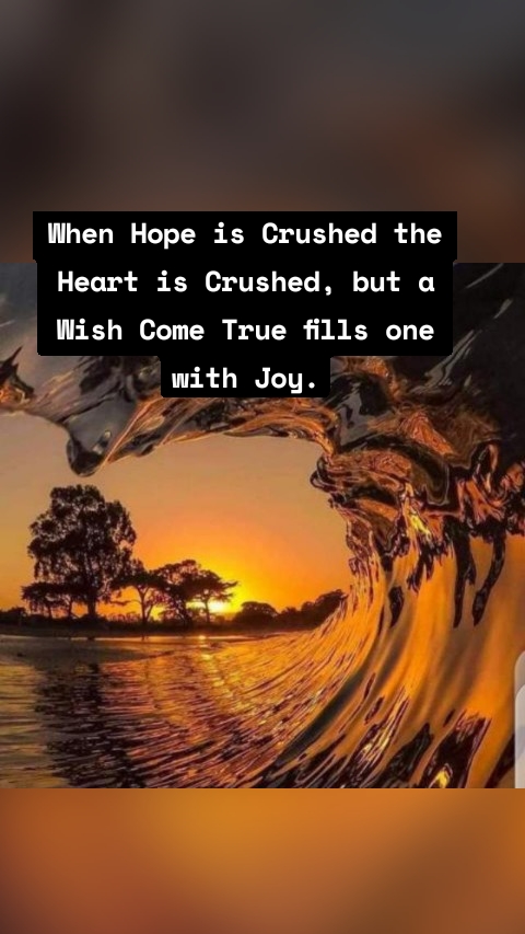 When Hope is Crushed the Heart is Crushed, but a Wish Come True fills one with Joy.